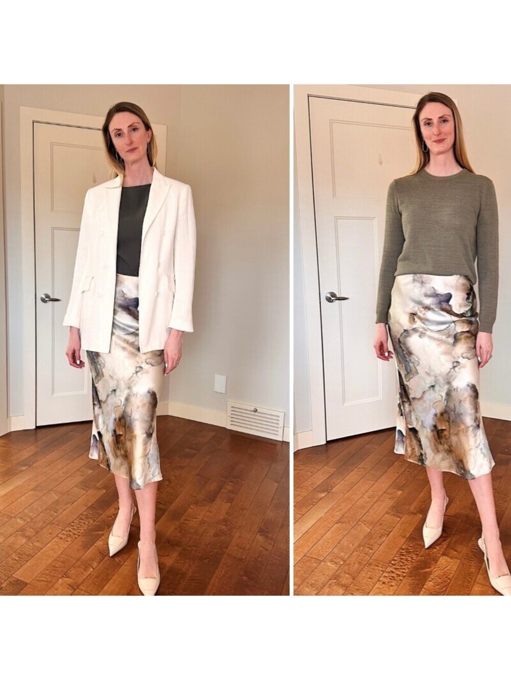 Zara Abstract Watercolor Oil Print Neutral Midi Skirt Fall Size S - Picture 3 of 6